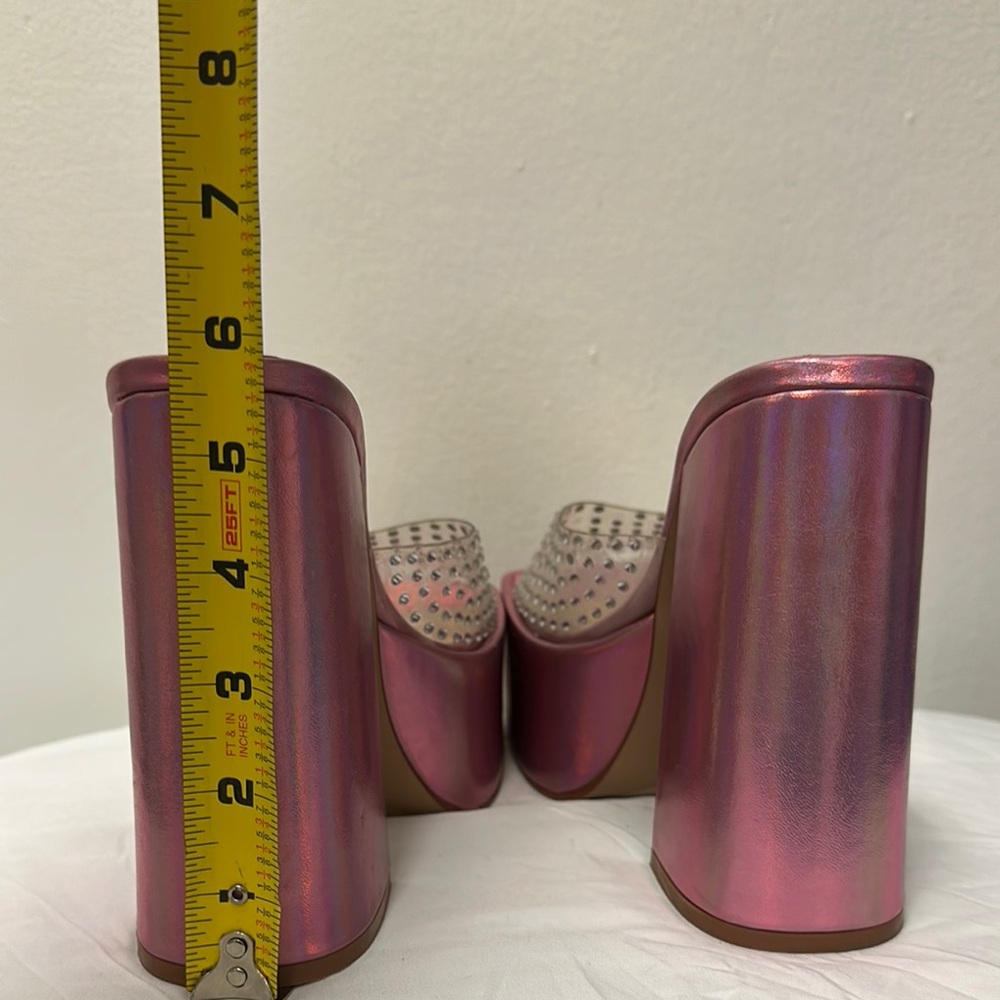 Steve Madden Ruby Iridescent Slip On Block Heel Squared Open Toe Heeled Sandals - Picture 15 of 16